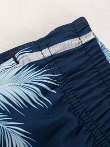 Manfinity Swimmode Quần short đi biển nam in hình cây cọ, có dây rút ở eo và túi. - Màu xanh hải quân - Xem 5
