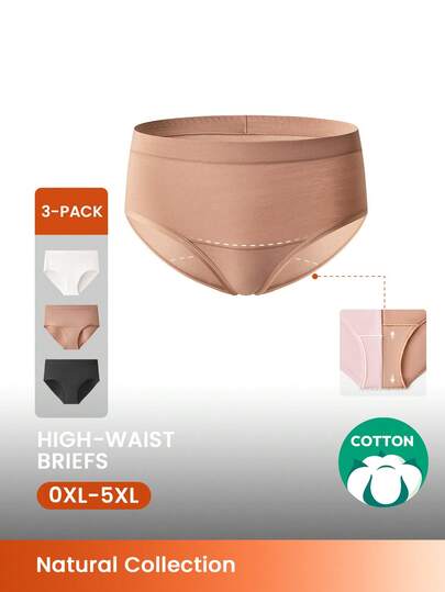 LUVLETTE Plus 3-Pack Cotton High Waist Briefs Women Underwear Panties Set-Black