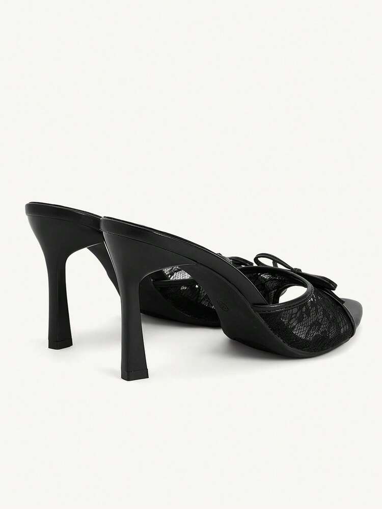 CUCCOO CHICEST Women Shoes Spring And Summer New Black Lace Mesh Bow Peep Toe Women's High Heel Sandals Slippers Fashion Comfortable Versatile Elegant Sexy Party Women's Sandals Peep Toe Sandals