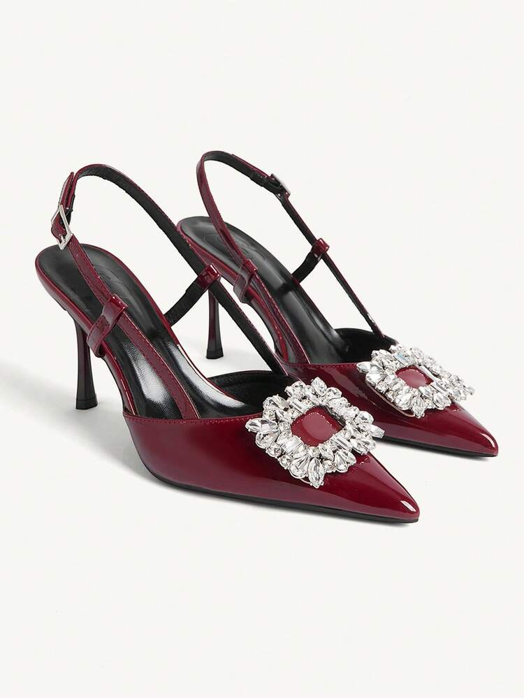 CUCCOO CHICEST Women's Pointed Toe High Heel Shoes With Rhinestone Buckle, Elegant Romantic Sexy Fashion Luxury Basic Black Patent Leather Pumps, Suitable For Afternoon Tea, Date, Party, Workplace, Halloween, Christmas, Thanksgiving, New Year, Spring Festival Gala Wedding Shoes Spring Shoes Bride Shoes