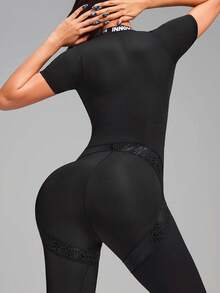 Innovista 女士夏季字母印花拉链半拉链弹力紧身马术连体裤 - 黑色 - 查看 3
