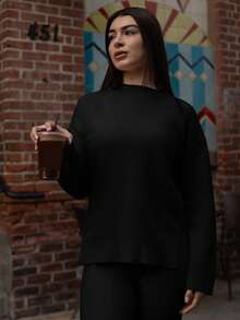 Andrea Bello Women Sweater Co-ords Plain Casual - Hitam - View 6