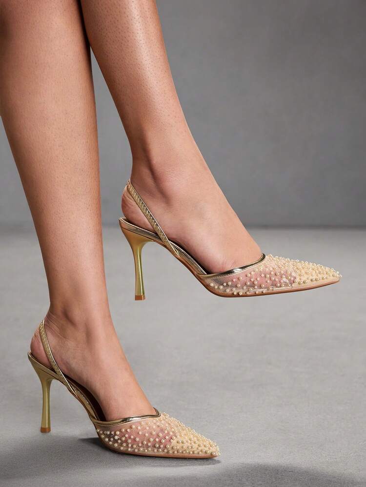 CUCCOO SZL Women's Pointed Toe Faux Pearl Decor Elegant Versatile Fashion High Heels Spring Shoes