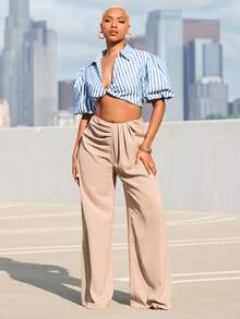 Vixey 条纹深V领尖领花瓣袖衬衫 - 藍白色 - 查看 2