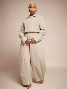 Vixey 缝线细节高腰筒形裤 - 杏色 - 查看 3