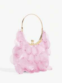 Ladies, Women Top Handle Bags, Fashionable, Elegant, Simple, Personalized, Versatile, Shell Pieces, Metal Handles, For Beach, Vacation, Holiday, Summer - Tropical Pink - View 3