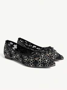 CUCCOO CHICEST Zapatos de ballet con punta puntiaguda, malla transpirable y lazo. Zapatos elegantes y versátiles de color negro con diseño slip-on para dama. - Negro - Ver 10