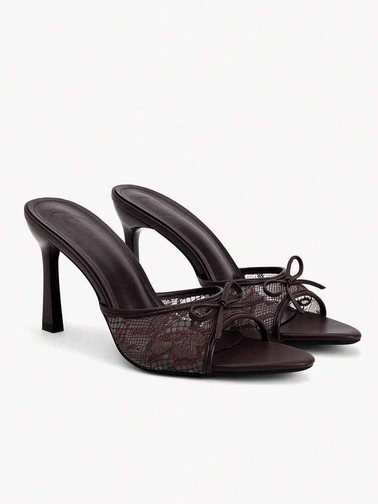 CUCCOO CHICEST Women Shoes Spring And Summer New Brown Lace Mesh Bow Peep Toe Women's High Heel Sandals Slippers Fashion Comfortable Versatile Elegant Sexy Party Women's Sandals Peep Toe Sandals