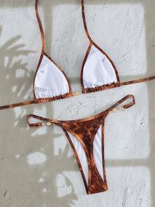 Swim Vcay 女士夏季沙滩罗纹滚边挂脖式超三角比基尼泳衣 - 彩色 - 查看 3