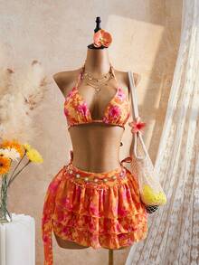 Bellisia Bộ bikini 3 mảnh 26SS in hoa màu cam với áo và chân váy lãng mạn, thích hợp cho bãi biển và kỳ nghỉ. Mẫu đồ bơi nữ mới năm 2026, phù hợp cho đi học, kỳ nghỉ, hẹn hò, tiệc trà chiều, phong cách phương Tây, du thuyền, bãi biển, đảo, du lịch đường bộ, mọi mùa, lễ hội âm nhạc, kỳ nghỉ Boho, kỳ nghỉ Bohemian, mùa thu thư giãn, phong cách Boho phương Tây, áo kiểu thanh lịch cho nữ, bộ 2 mảnh, mẫu mới mùa hè, thích hợp cho kỳ nghỉ, du thuyền, du lịch biển, tắm nắng, sở thú, trang phục nữ Zestiva. - Nhiều màu - Xem 2