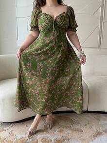 Vibekara Đầm nữ cỡ lớn thanh lịch và gợi cảm cổ chữ V, thắt eo, thích hợp cho các buổi đi chơi và mặc hàng ngày, mùa hè. - màu xanh lá - Xem 7