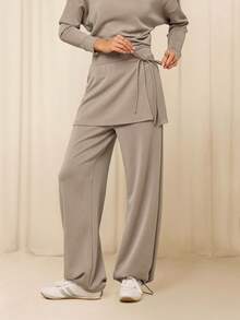 GLOWMODE X Reem Modest SoftSerene Modal Easy Shift Silky-Smooth Soft Breathable Adjustable Drawstring Ankle Side Pocket 2-In-1 Wide-Leg Jogger Daily Casual Street Wear - Khaki - View 6