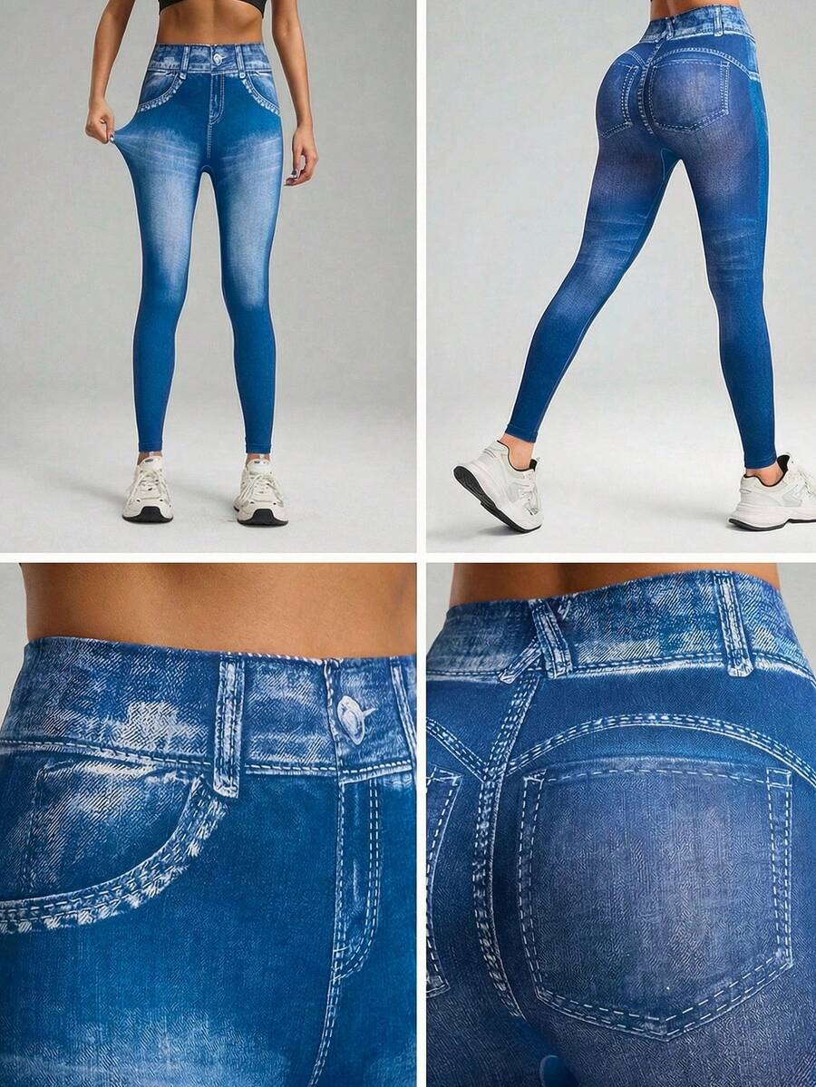 Innovista 女士瑜伽/舞蹈提臀镂空紧身裤 - 藍色 - 查看 1