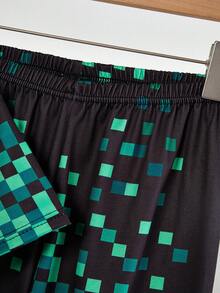 Tween BoyFashionable Cute Dinosaur Mosaic Print Short Sleeve & Pants Pajama Set Boys Lounge Set Boys Gaming Shirts Boys Sleepwear - Green - View 8