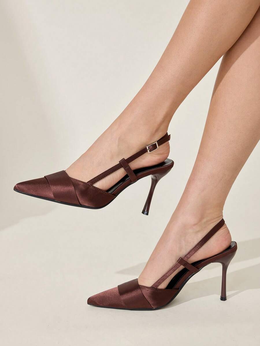 CUCCOO CHICEST 女士尖头细高跟鞋 优雅简约纯色高端套脚鞋 - 咖啡 - 查看 1