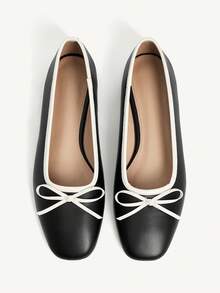 CUCCOO CHICEST 女士休闲百搭通勤平底鞋，饰有蝴蝶结 - 黑色 - 查看 1