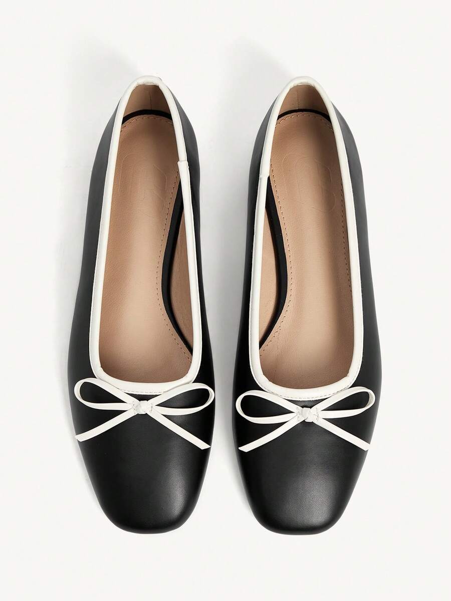 CUCCOO CHICEST 女士休闲百搭通勤平底鞋，饰有蝴蝶结 - 黑色 - 查看 1