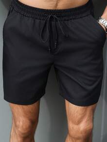 Manfinity CasualCool 男士抽绳腰带口袋休闲百搭日常短裤 - 黑色 - 查看 5