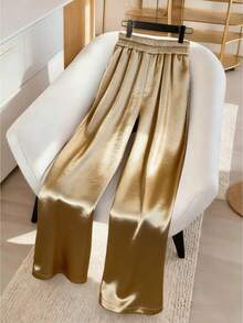 Franclia Women's High Waist Elastic Waist Foil Woven Fabric All-Match Style Casual Pants, Versatile And Fashionable For Summer Daily Wear - Gold - View 1