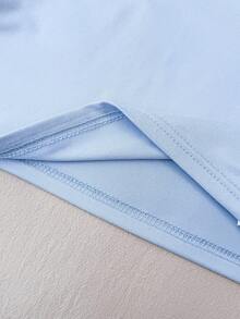 少女白色针织休闲简约波点印花不对称褶皱短款上衣，适合春夏穿着，休闲百搭，可打造个性造型，日常穿着 - 藍色 - 查看 6