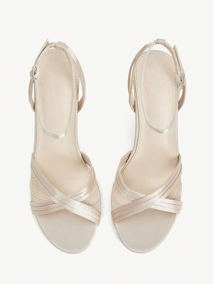 CUCCOO CHICEST Women Shoes Outdoor Women's Round Toe Thin High Heel Cross Strap Design Satin Fabric Stylish Simple Breathable Comfortable Daily Parties Banquet Night Clubs Use Shoes