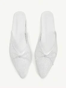 CUCCOO CHICEST New Mesh Bow Chunky Heel Women Pumps - White - View 2