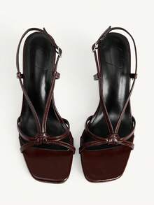 CUCCOO CHICEST Brown Strap Stiletto Square Toe Cross Strap Strap Banquet Ladies High Heel Sandals Wedding Shoes - Brown - View 2