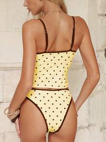 Swim Mod Bộ bikini 2 mảnh kiểu Âu và Mỹ mới về mùa Xuân/Hè, họa tiết chấm bi, áo ngực hai dây phối màu tương phản có đệm mút và quần bikini cạp cao, đồ bơi gợi cảm cho bãi biển, hồ bơi, tiệc sinh nhật. - Nhiều màu - Xem 3