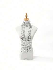 女士亮片围巾，配有闪亮链条、褶皱领口、蝴蝶结、网纱围巾、亮片网纱、宽项链和发带，适合狂欢节和派对，长度 160 厘米。 - 彩色 - 查看 14