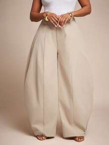 Vixey 缝线细节高腰筒形裤 - 杏色 - 查看 4