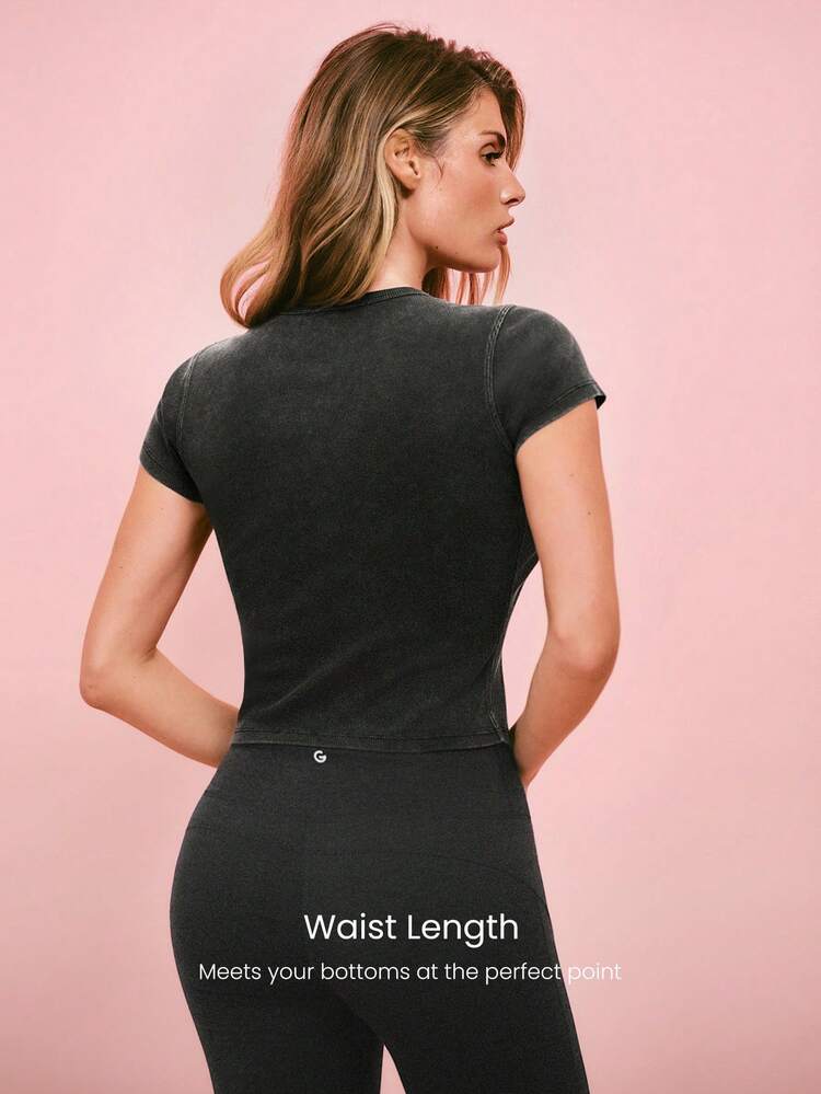 Ribbed Pima Cotton Love All Day Ultra-Soft Breathable Lightweight Stretchy Waist Length Crewneck Tee Daily Casual Wear