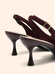 CUCCOO BASICS Women's Pointed Toe Buckle Design Fashionable High Heels For Daily Wear - Burgundy - View 9