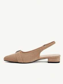 CUCCOO CHICEST Women's Pointed Toe Chunky Heel Rhinestone Buckle Pumps, Autumn - Apricot - View 4