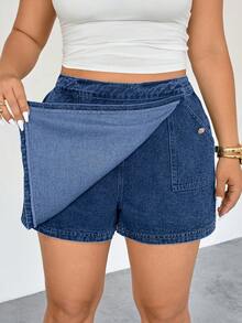 Firerie Váy denim cỡ lớn mùa hè kiểu dáng thường ngày, túi xéo, trang trí cúc. - Màu xanh lam - Xem 4