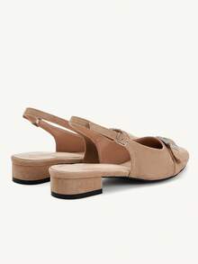 CUCCOO CHICEST Women's Pointed Toe Chunky Heel Rhinestone Buckle Pumps, Autumn - Apricot - View 5