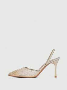 CUCCOO SZL Women's Pointed Toe Faux Pearl Decor Elegant Versatile Fashion High Heels Spring Shoes - Gold - View 5