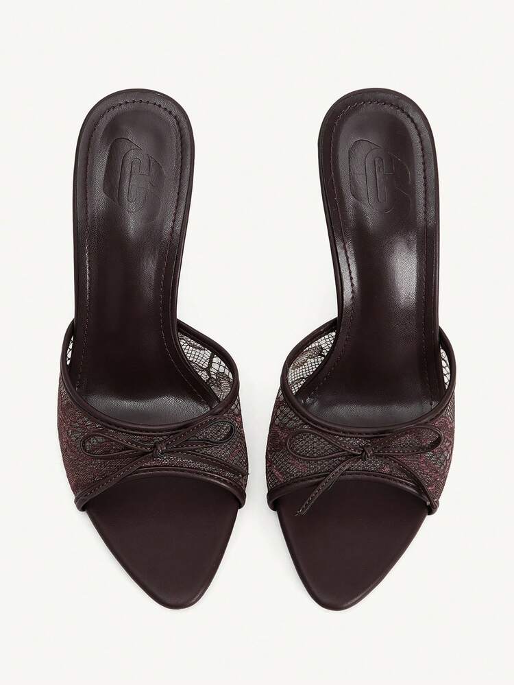 CUCCOO CHICEST Women Shoes Spring And Summer New Brown Lace Mesh Bow Peep Toe Women's High Heel Sandals Slippers Fashion Comfortable Versatile Elegant Sexy Party Women's Sandals Peep Toe Sandals