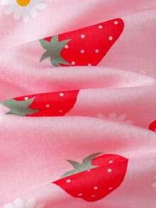 THE HAPPY LOOK Conjunto de 2 piezas de niña joven con cárdigan de cuello suave de punto con estampado de fresa y pantalones de cintura elástica - Rojo - Ver 2