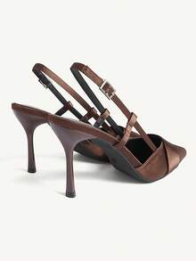 CUCCOO CHICEST 女士尖头细高跟鞋 优雅简约纯色高端套脚鞋 - 咖啡 - 查看 10