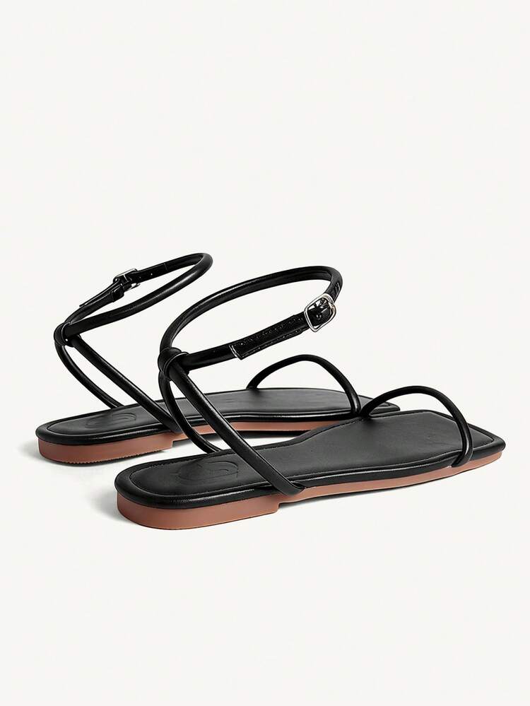 CUCCOO CHICEST Square Toe Minimalist Strap Flat Sandals For Women, Simple Fashion Commute Outdoor Summer Vacation Footwear For Christmas Wedding Shoes Spring Shoes Bride Shoes