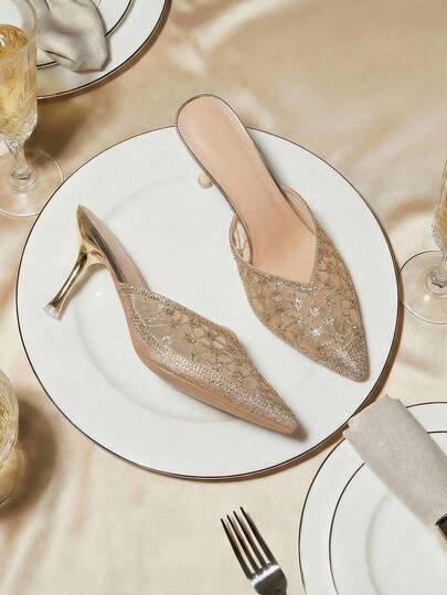 Zapatos de tacón alto con puntera puntiaguda y decoración de rhinestones para mujer, elegantes, para fiesta formal y boda, para otoño/invierno