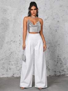 Selenza Women's Pleated Casual Versatile Daily Wear Wide Leg Jeans - White - View 2