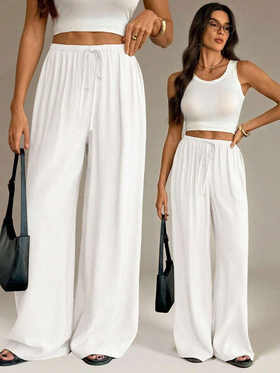 SHEIN Tall 春夏女装浪漫/舞会/正式/生日/90年代/商务休闲/优雅/西式/外出/时尚/休闲/千禧年/夜店/办公室/鸡尾酒会/复古/紧身/锐舞节/趣味/优雅/老钱/街头风/度假/乡村音乐会/工作/端庄/春假/单身派对/演唱会/酷炫/基础款/毕业/低腰/宽松/直筒/阔腿/裤子 - 米色 - 查看 1