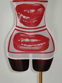 Amplova Plus Size Women's Sleeveless Bodycon Mini Dress With Face & Lip Print, Sheer - Red - View 6
