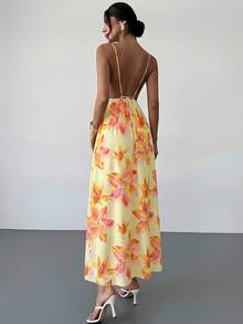 Firerie 女士纯色休闲吊带露背印花宽松夏威夷度假连衣裙，奶油黄 - 彩色 - 查看 3