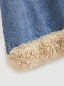 GlowEve Women's Letter Embroidery Patchwork Furry Hem Fashionable Halter Denim Dress - Blue - View 4