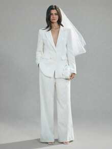 Ontre 2026新款白色蕾丝拼接纹理花卉装饰修身女士西装外套，适合现代都市派对、返校季、婚礼、都市简约休闲日常穿着、波西米亚风格、度假、节日、春季等场合。 - 白色 - 查看 8