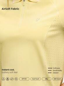 GLOWMODE Áo Polo Piqué mềm mại, thoáng mát, dài đến hông, dáng ôm, thiết kế hai tông màu, logo phía trước, cổ áo phẳng dệt kim, cổ tay áo có khóa kéo ¼, thích hợp cho tennis, golf, pickleball, mặc hàng ngày và thường ngày. - Màu vàng - Xem 3