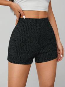 SHEIN PETITE Summer Marled Knit Biker Shorts - Dark Grey - View 6