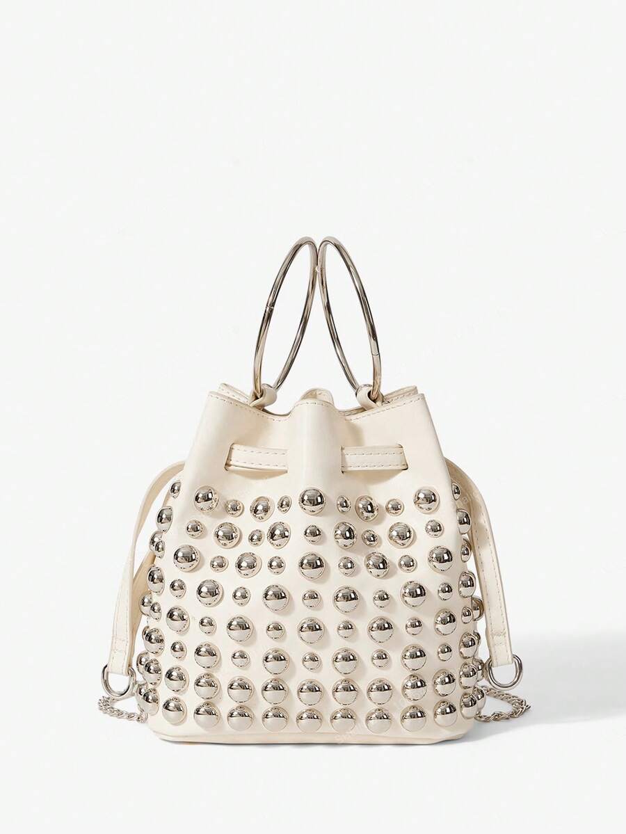 Viva Strut 女士手提包、单肩包、流浪包，时尚、个性、简约、百搭、街头风，甜美酷女孩、辣妹、Y2K、复古、铆钉、经典款，适合约会、日常、购物 - 白色 - 查看 1